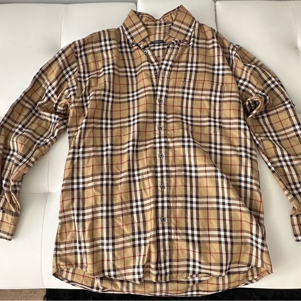 Men's Plaid Button-Up Shirt - Tan and Black